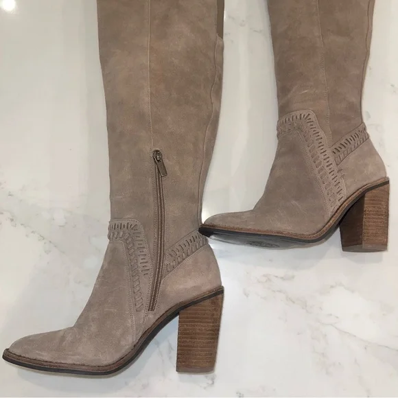 Vince Camuto “Madolee” Taupe Suede Over-the-Knee Block Heel Boots - Picture 15 of 16